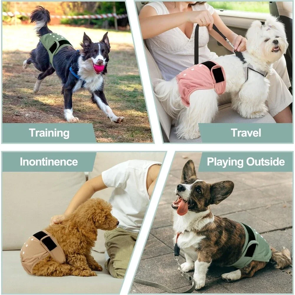 Grecle Washable Female Dog Diaper, 3 Colors, Reusable, Medium - 12/15